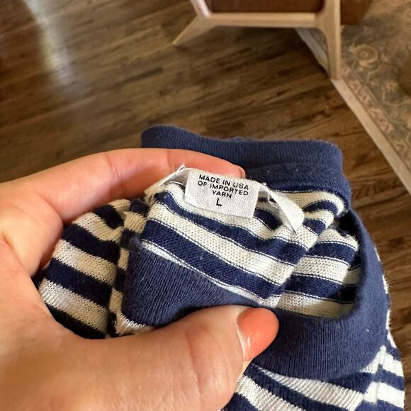 Velvet by Graham & Spencer Linen Blend Striped Twist Front Dress Navy White - Picture 9 of 9